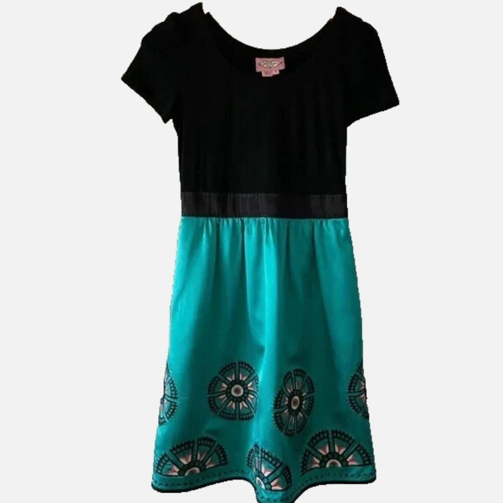 Phoebe Couture Black and Teal Mini Dress